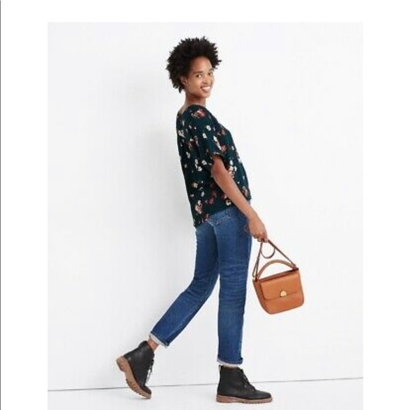 Madewell floral green short sleeve blouse - Picture 4 of 4